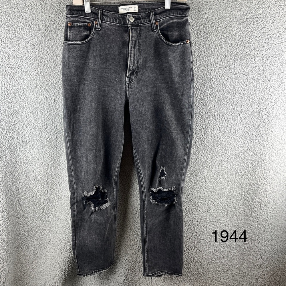 Abercrombie & Fitch Charcoal Distressed Ankle Straight Ultra High-rise Jeans 8 L